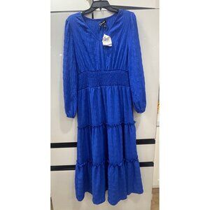 Jessica Howard Womens Tiered Blue Maxi Dress Size 8 Long Sleeve Smocked Waist